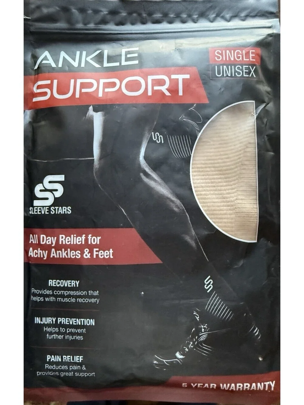 Sleeve Stars Ankle Support Single Adjustable Compression Beige Unisex